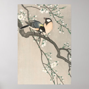 ヴィンテージ 桜と鳥の絵画 ポスター