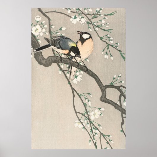 ヴィンテージ 桜と鳥の絵画 ポスター (正面)