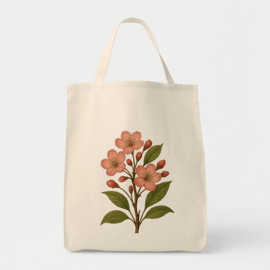 ヴィンテージ 桜の植物図鑑トート - 再利用可能 トートバッグ (正面)