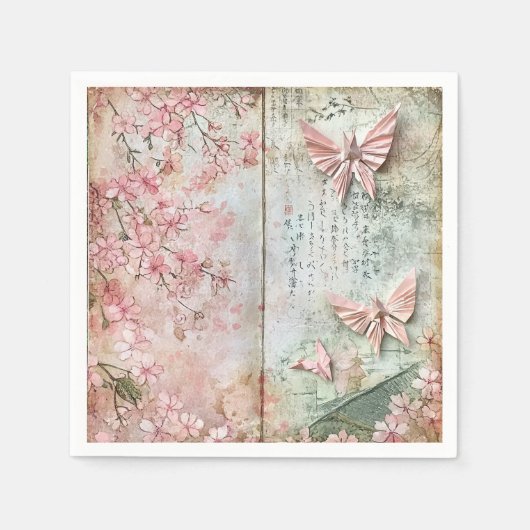 ヴィンテージ 桜蝶コラージュ スタンダードカクテルナプキン (正面)