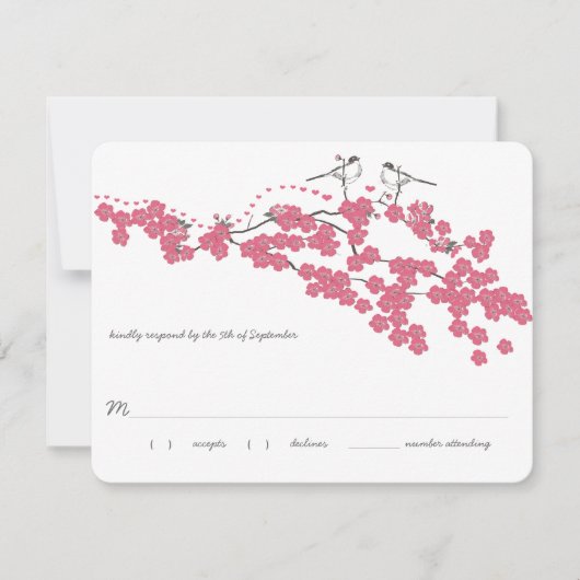 ヴィンテージ 桜 シジュウカラ ウェディング RSVP (正面)