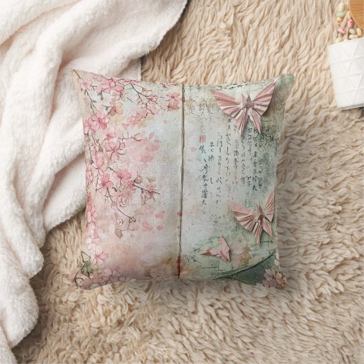 ヴィンテージ 桜 蝶 コラージュ クッション (ブランケット)