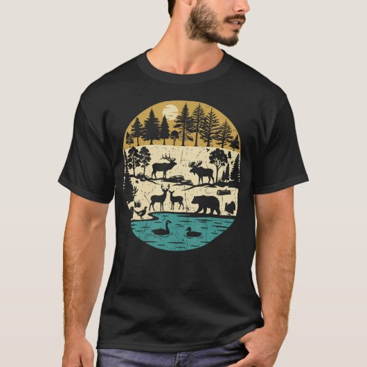 ヴィンテージ 森林動物 狩猟 野生生物 ウッドランド Tシャツ (正面)