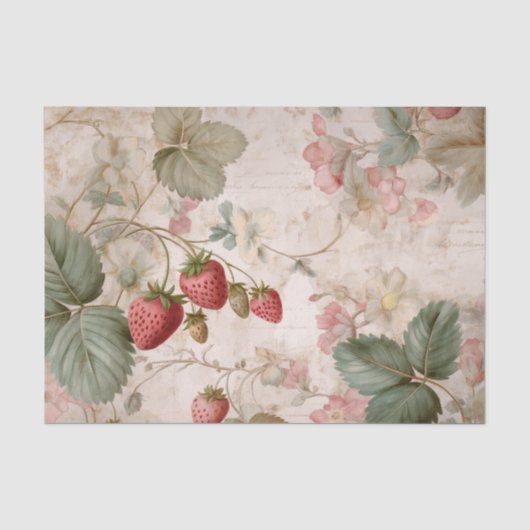 ヴィンテージ　植物画のイチゴ 薄葉紙 (正面)