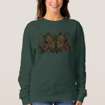**ヴィンテージ 植物画風 蝶 フラワー レディースTシャツ