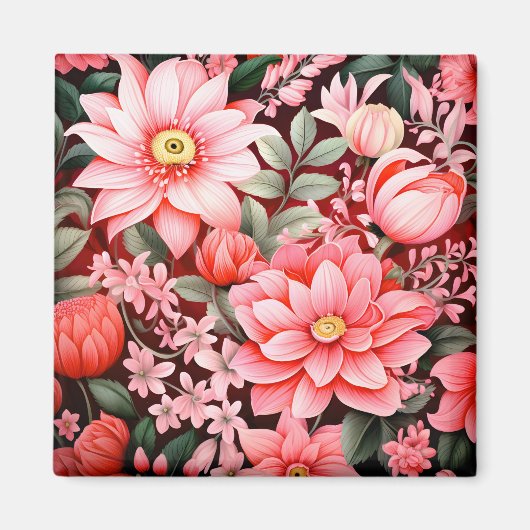 ヴィンテージ 植物画 花が咲く庭 マグネット (正面)