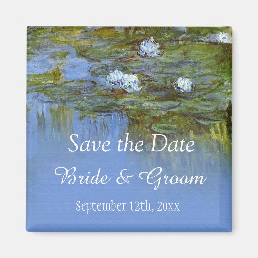 ヴィンテージ《植物》スイレンは日付を結婚保存 マグネット (正面)