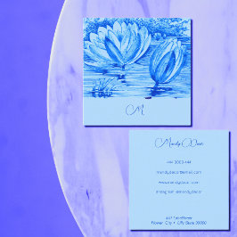 ヴィンテージ《植物》スイレン-モノグラムの青 スクエア名刺