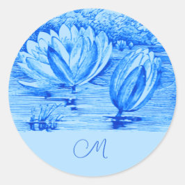ヴィンテージ《植物》スイレン-モノグラムの青 ラウンドシール