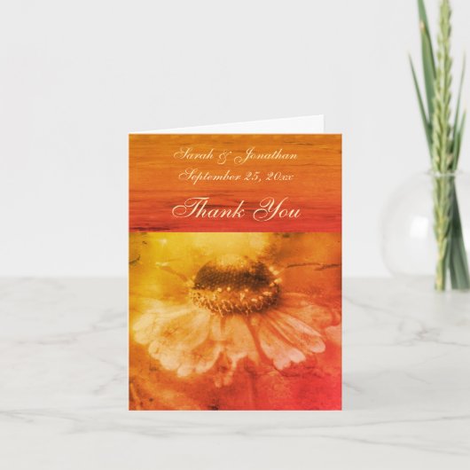 ヴィンテージ《植物》百日草フラワーパーソナライズされた結婚ズ サンキューカード (正面)