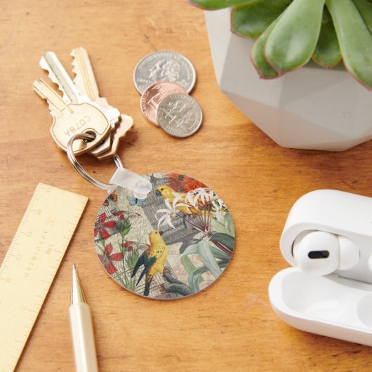 ヴィンテージ　植物　鳥　自然　アンティーク　トロピカル キーホルダー (デスク)