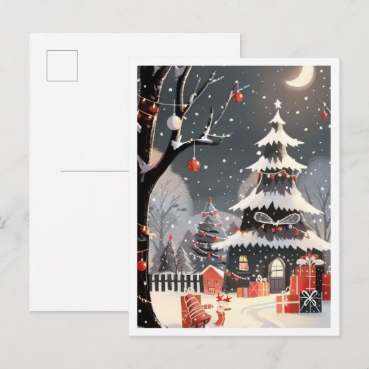 ヴィンテージ 楽しいクリスマス 雪 ポストカード (正面/裏面)