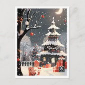 ヴィンテージ 楽しいクリスマス 雪 ポストカード (正面)