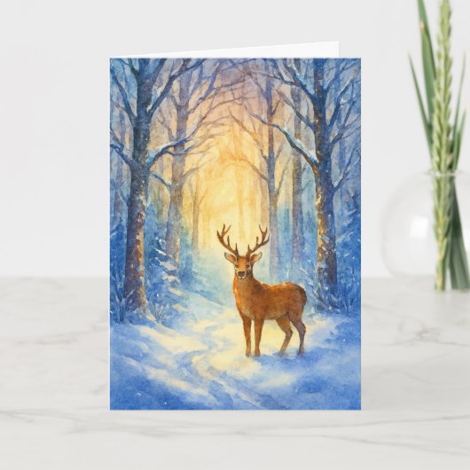 ヴィンテージ 水彩画 森の鹿 クリスマス (正面)