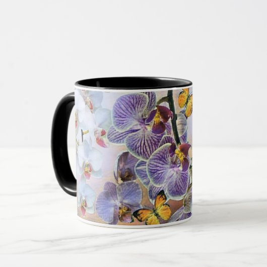 ヴィンテージ 水彩画 白 紫 ピンク オーキッド 花 マグカップ (正面左)