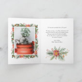 ヴィンテージ 水彩 ポインセチアとグリーン植物の写真 シーズンカード (内部)