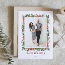 ヴィンテージ 水彩 ポインセチアとグリーン植物の写真