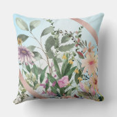 ヴィンテージ 水彩 花 ライトシアン クッション (裏面)