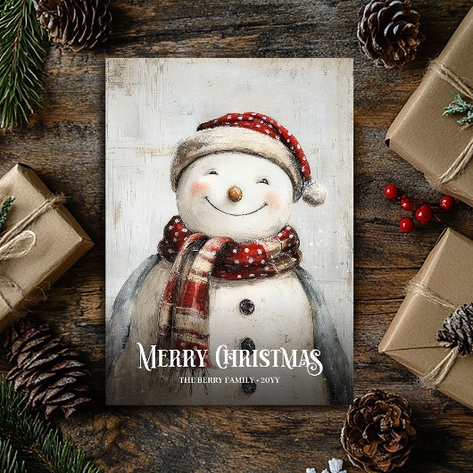 ヴィンテージ 水彩 赤 白 クリスマス スノーマン