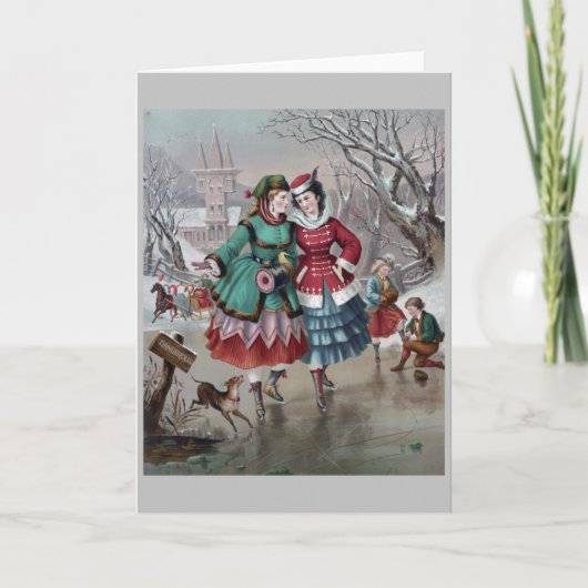 ヴィンテージ – 池のスケートで滑る氷 カード (正面)