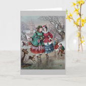 ヴィンテージ – 池のスケートで滑る氷 カード (黄色い花)