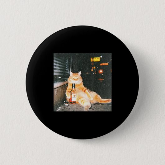ヴィンテージ 泥酔猫の面白いミーム 夜の街 笑える猫L 缶バッジ (正面)