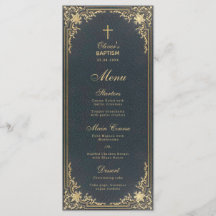 ヴィンテージ 洗礼 男の子 青 金 エレガント カリグラフィー