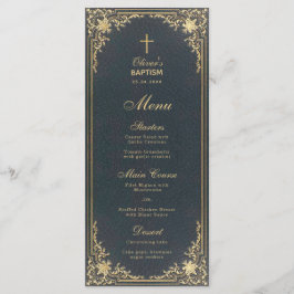 ヴィンテージ 洗礼 男の子 青 金 エレガント カリグラフィー メニュー