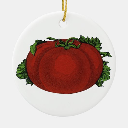 ヴィンテージ、熟したトマト、野菜と果物 セラミックオーナメント (正面)