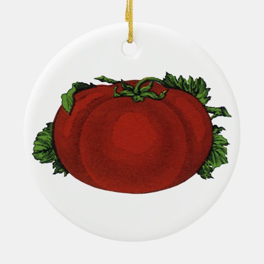 ヴィンテージ、熟したトマト、野菜と果物 セラミックオーナメント (裏面)