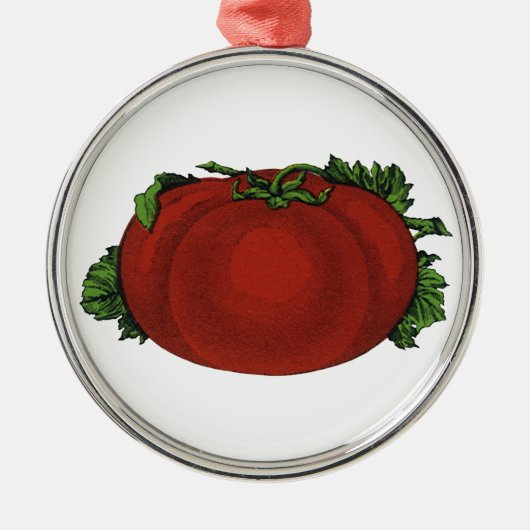 ヴィンテージ、熟したトマト、野菜と果物 メタルオーナメント (正面)