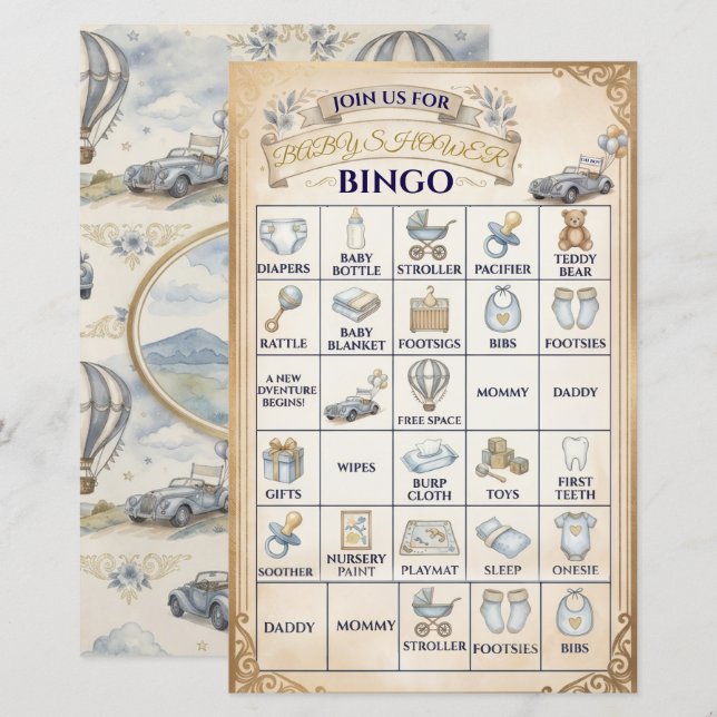 ヴィンテージ・熱気球 ベビーシャワービンゴゲーム (正面/裏面)