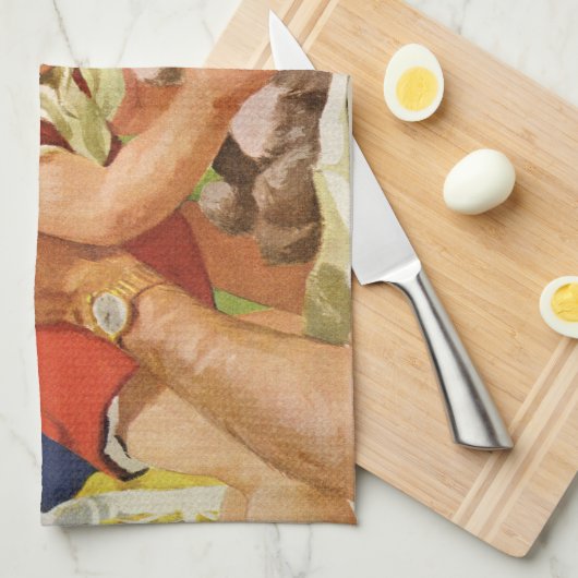 ヴィンテージ 父の日, 郊外の幸せな家族 キッチンタオル (四つ折り)