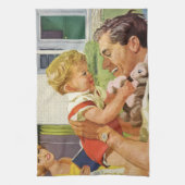 ヴィンテージ 父の日, 郊外の幸せな家族 キッチンタオル (縦)