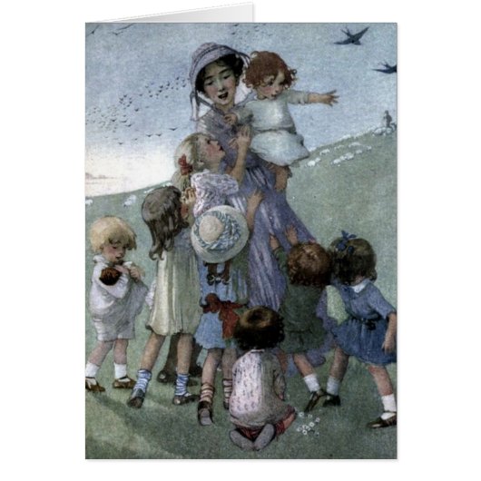 ヴィンテージ – 牧草地の女と子供 (正面)