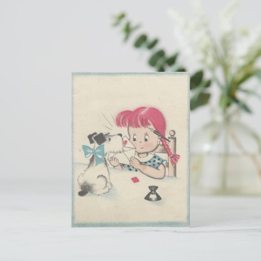 ヴィンテージ「犬で封印されたキス」バレンタイン シーズンポストカード (スタンド正面)