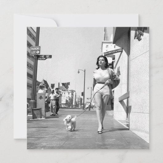 ヴィンテージ「犬を散歩に連れて行く」フラットノートカード (正面)