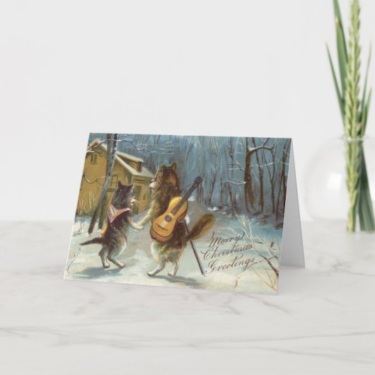 ヴィンテージ – 猫カップルのクリスマス。 シーズンカード (正面)