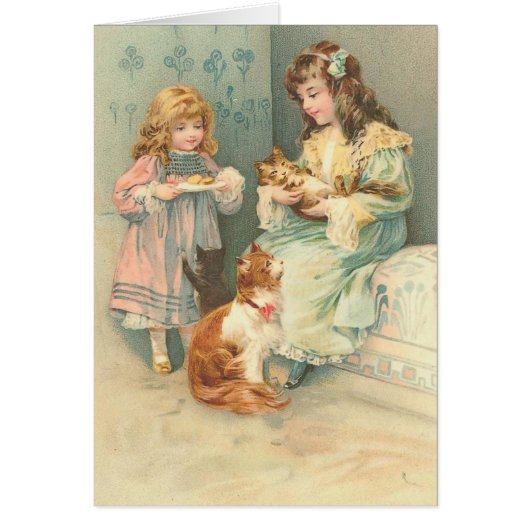 ヴィンテージ-猫及び子ネコとの女の子のPlaytime、 (正面)