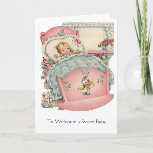 ヴィンテージ – 甘いベビーを歓迎する カード (正面)