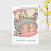 ヴィンテージ – 甘いベビーを歓迎する カード (黄色い花)