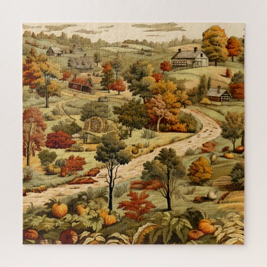 ヴィンテージ 田舎 秋の葉 オレンジのカボチャ ジグソーパズル (縦)
