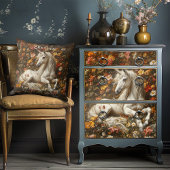 ヴィンテージ 白いユニコーン 花のファンタジーアート おとぎ話 クッション