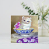 ヴィンテージ 白い子猫のイラスト 招待状 (スタンド正面)