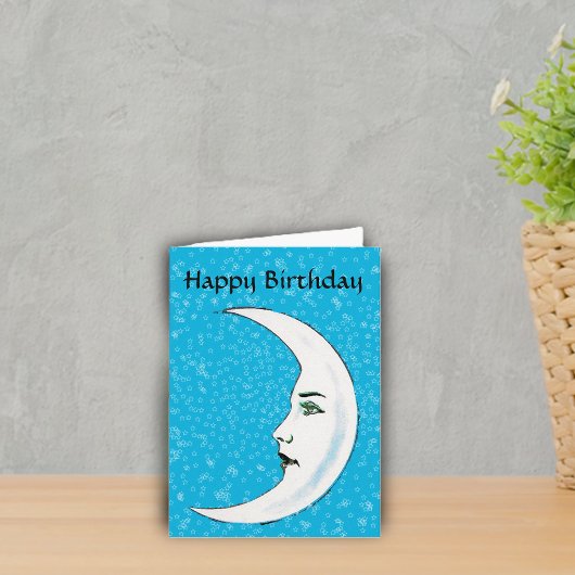 ヴィンテージ 白い月 顔 白い星 誕生日 カード