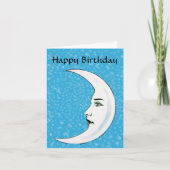 ヴィンテージ 白い月 顔 白い星 誕生日 カード (正面)