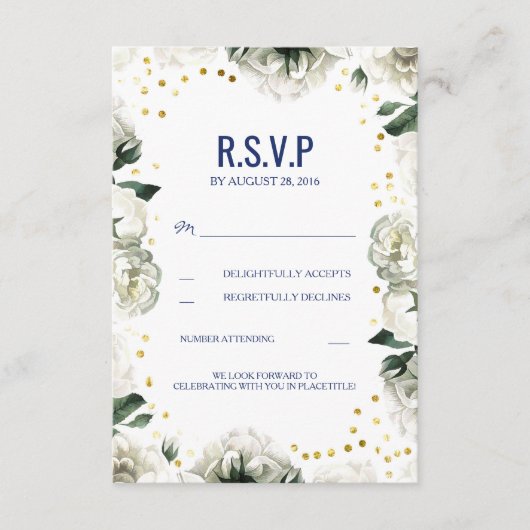ヴィンテージ 白い花 ウェディング RSVP カード (正面)