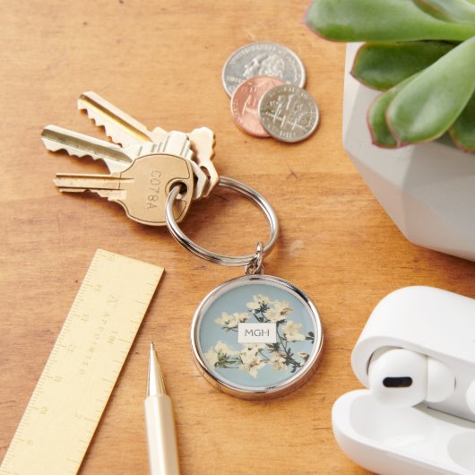 ヴィンテージ 白クリーム アザレアの花 モノグラム キーホルダー (デスク)