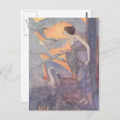 ヴィンテージ – 白鳥6羽の婦人。 ポストカード (正面/裏面)