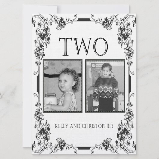 ヴィンテージ 白黒 フォト テーブル ナンバー 2 招待状 (正面)